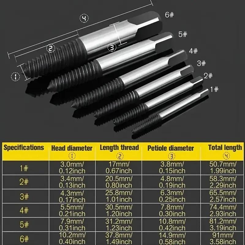 6pc Broken Head Screw Extractor Coarse Teeth Fine Teeth Water Tap Broken Thread Extractor Screwdriver Tool Plastic Box Set
