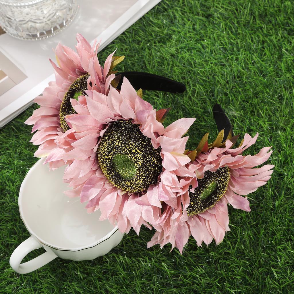 AWAYTR  Large Sunflower Headbands Artificial Floral Wide Headband Farbic Hair Accessories For Women Trends