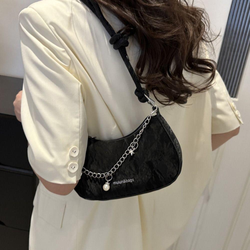 Metal Chain Simple Crossbody Bag PU Leather Shoulder Bag Fashion Hobos Handbag  Outdoor