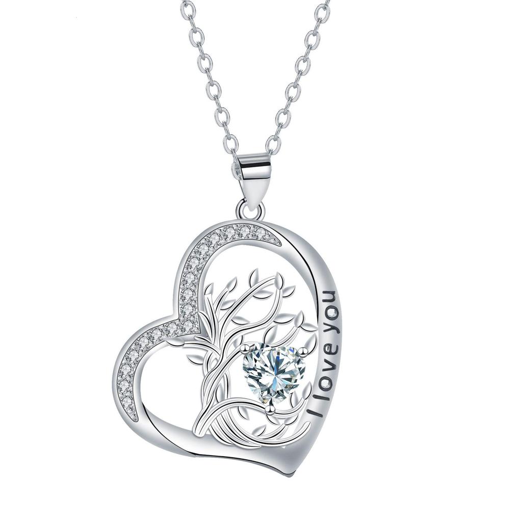 Heart-shaped Life Tree Necklace - Engraved Birthstone Pendant on Luxury Clavicle Chain for Women.