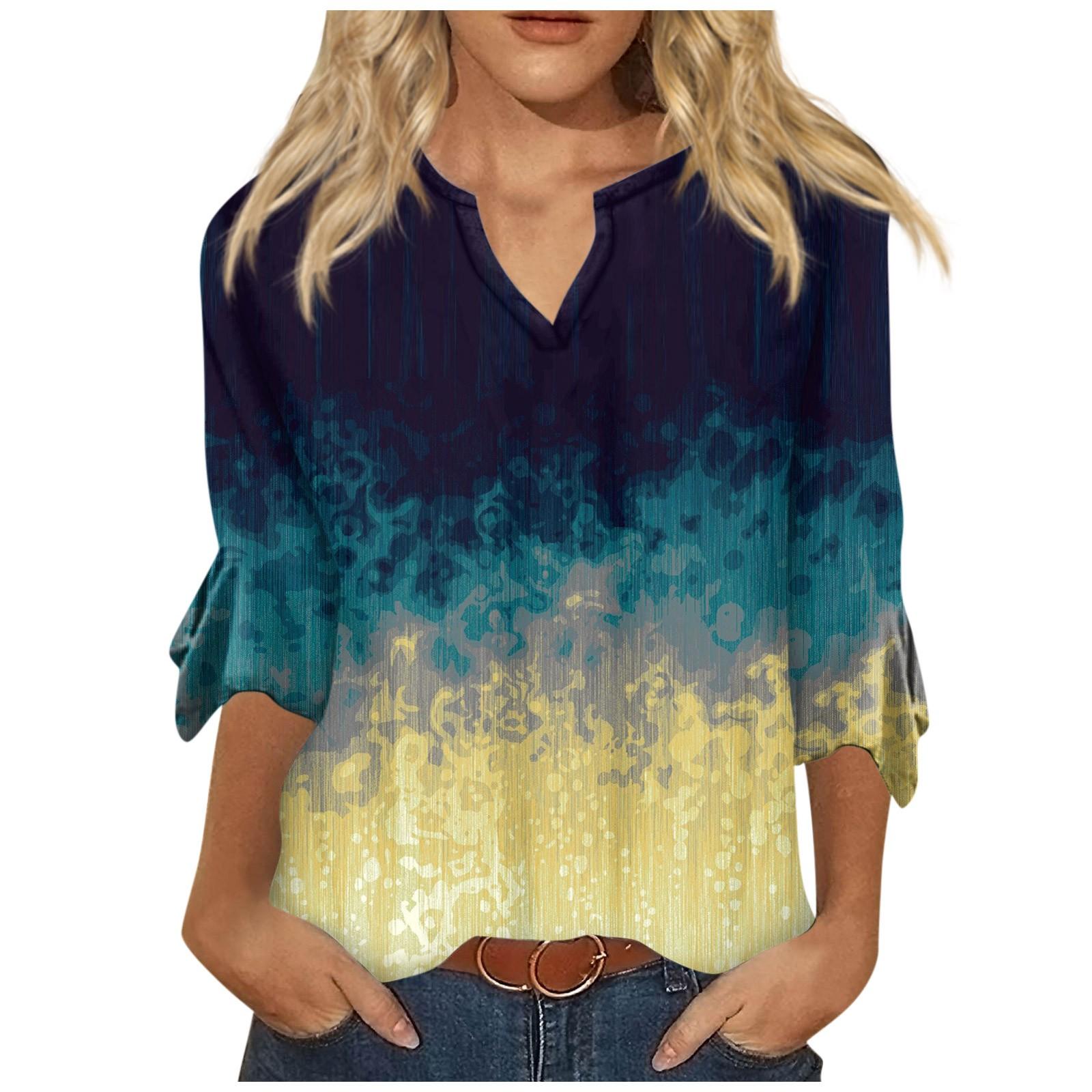 

Рубашки с рукавом 3/4 для женщин, футболки с рисунком и принтом, блузки, повседневные базовые топы больших размеров, пуловеры M жёлтый