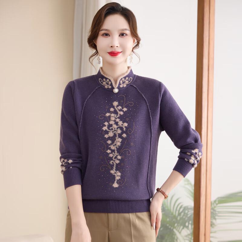 Women's Winter Fleece-Lined Semi-High Collar Knit Sweater