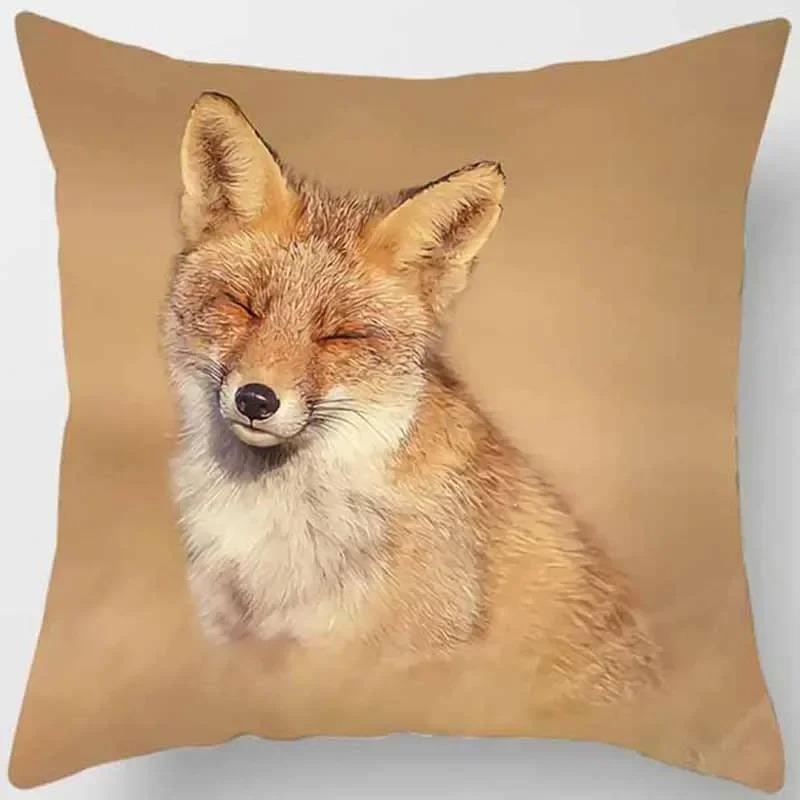 Fox Pattern Decorative Pillow Cover Car Sofa Square Cushion Pillow Cover