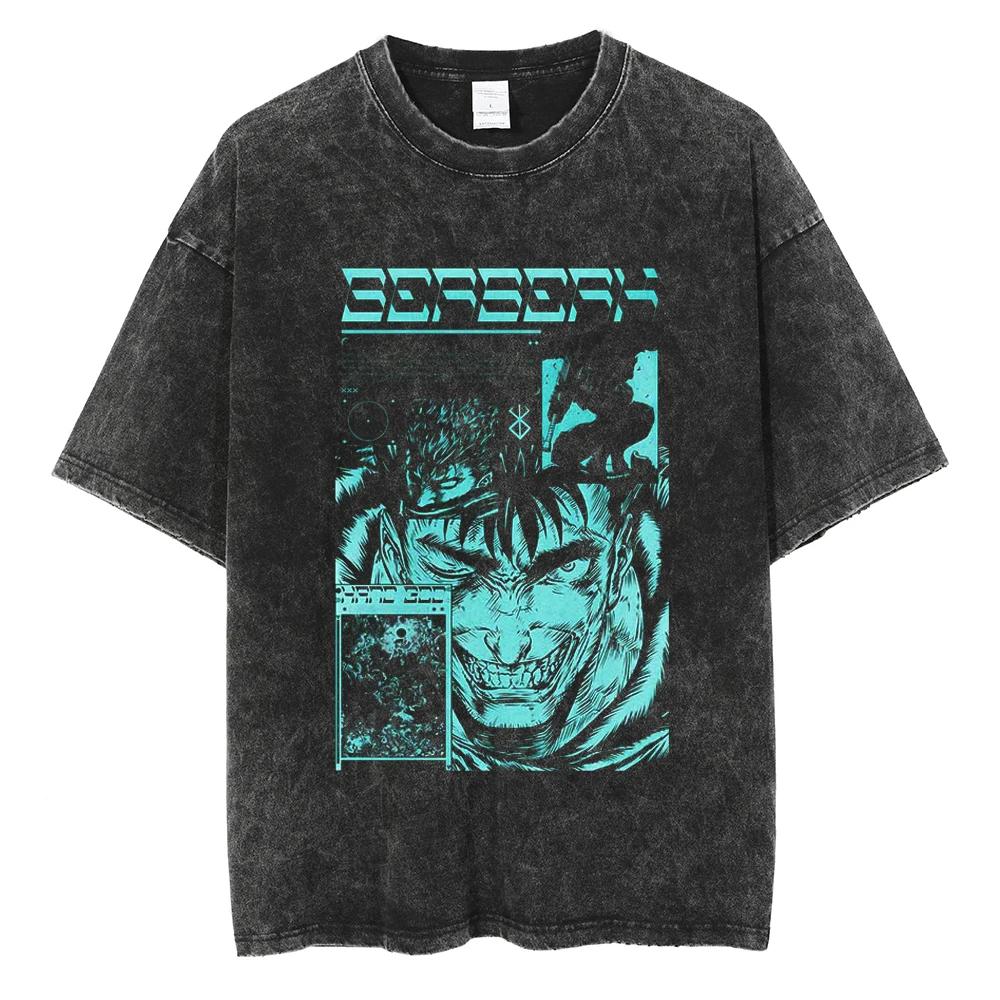  Anime T Shirt Berserk Manga Tshirt Guts For Men Women T-shirt Vintage Washed High Quality Cotton Clothing Summer Casual Short Sleeves Tees