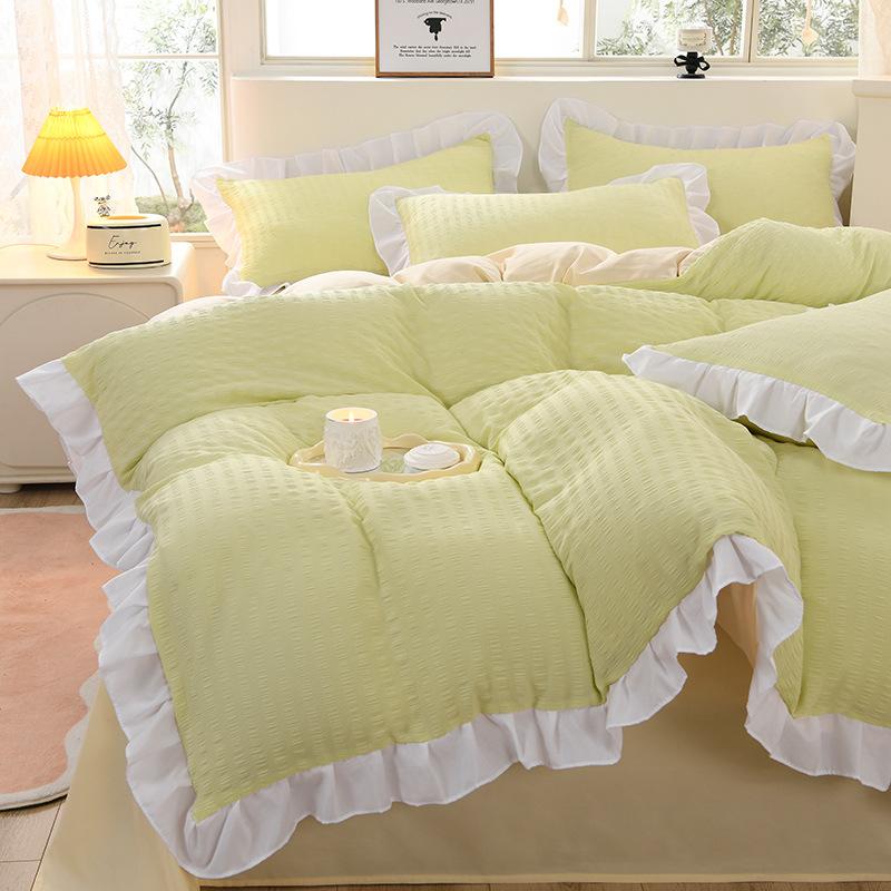 Reine Baumwolle Doppelgarn Bettwäsche Doppel Vier-teiliges Set Bettbezug Einzel-Wohnheim Bettlaken Dreiteiliges Set