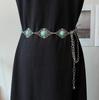 Boho Style Imitation Turquoise Carved Waist Chain for Women Versatile Retro Dress Decorative Metal Ethnic Waist Belt