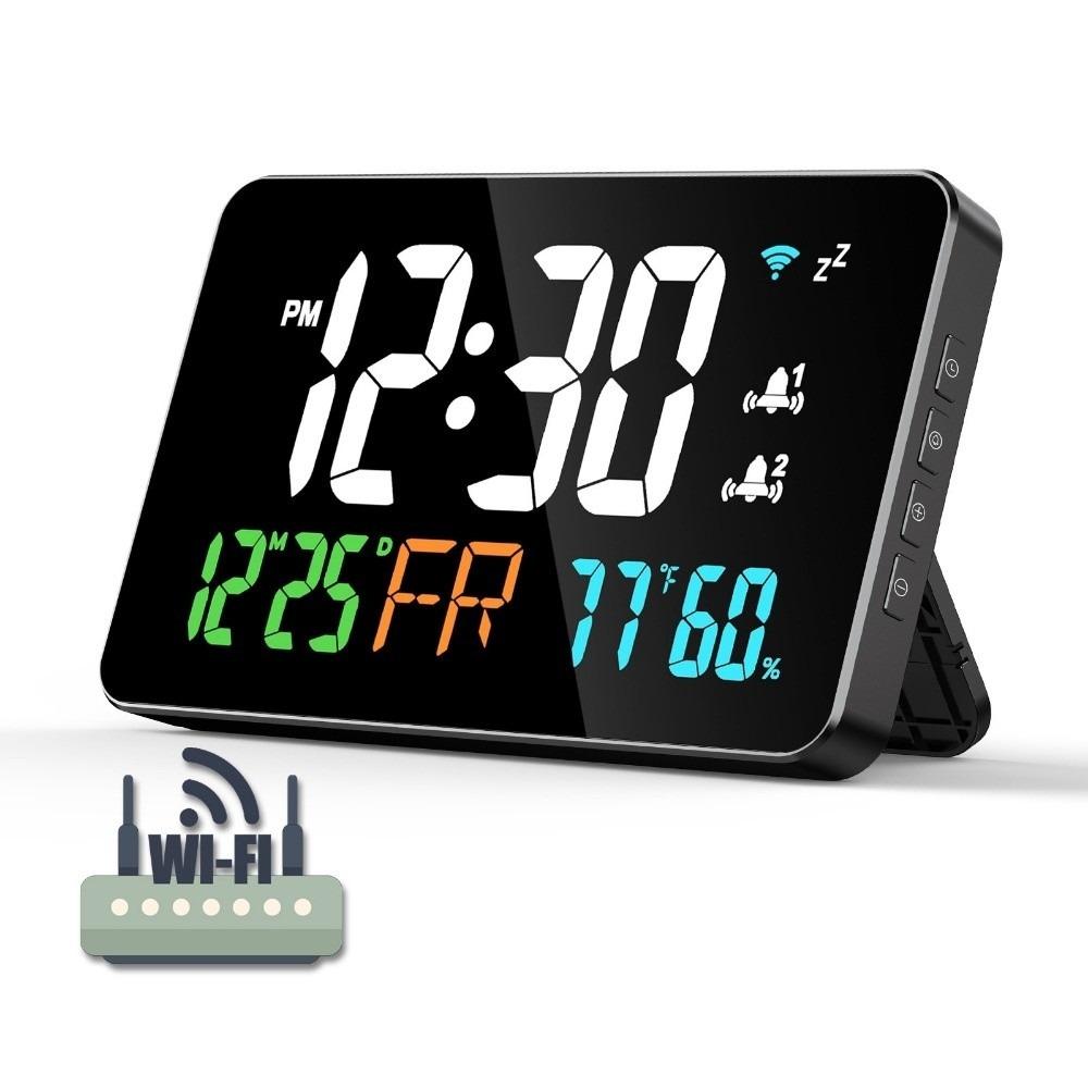 

Clock Zone Temperature Electronic Wall Clock 2.4Ghz Display Table Clock for Bedroom White Lights