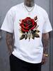 Red Rose Graphic T-shirt - Casual Crew Neck Short Sleeve Tee with Floral Print