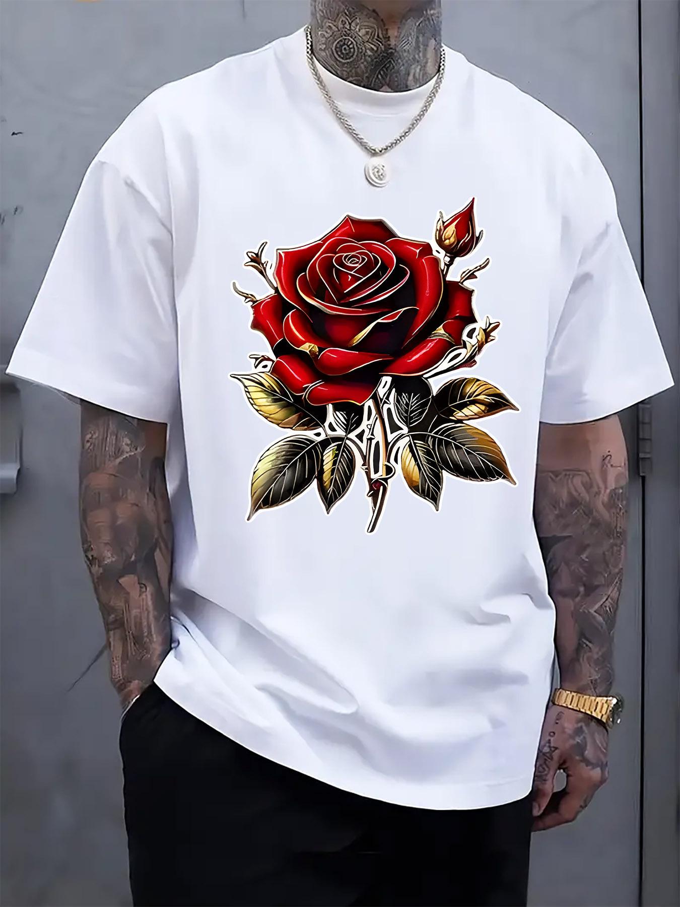 Red Rose Graphic Tshirt - Casual Crew Neck Short Sleeve T... S