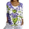 Women's Fashion Casual Knit Sweater Button-Up Christmas Print Cardigan Jacket