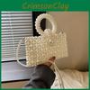 Chic Woman Pearl Handbag Small Crossbody Pvc With Woven Design And Lock Closure