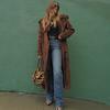 Brauner Wildleder Langmantel Damen Lockerer Schnitt Revers mit Kerbe Business Casual Trenchcoat