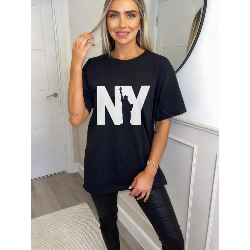 Γυναικείο oversized t-shirt με στάμπα New York Stamp με το άγαλμα της ελευθερίας