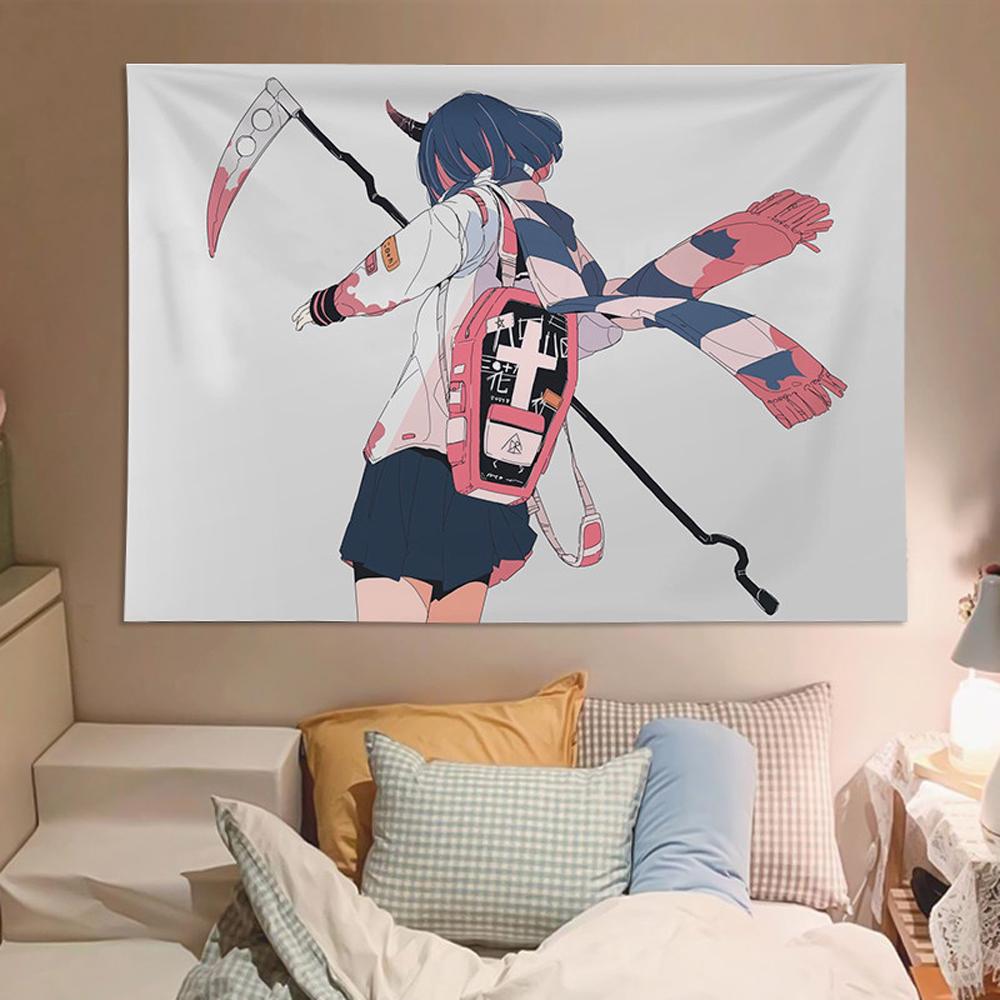 

Japanese Style Cute Girl Illustration Tapestry Decorative Wall Art for Bedroom Dormitory Headboard Creative Living Room Decor 74x94cm(29x37in)