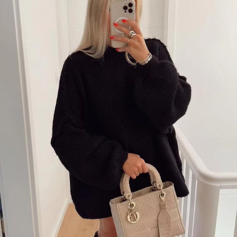 2024 Autumn/Winter Women's Stand-up Collar Knitted Sweater - American Blogger Style, Korean Version