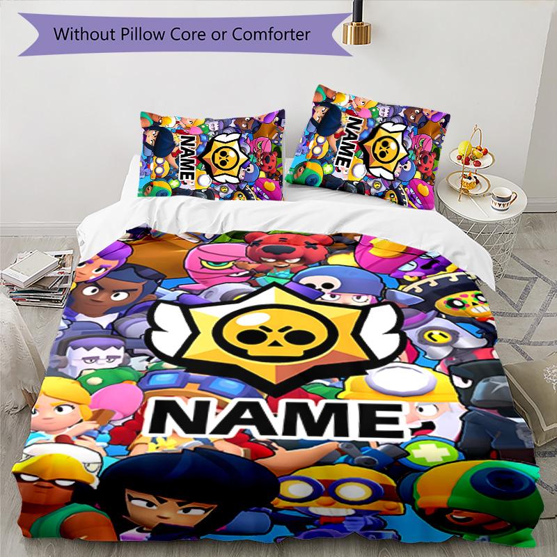 3pcs Brawl Stars Cover Set - Personalized Name, HD Printed Bedding with 1 Cover and 2 Pillowcases - Perfect for Home Decor, Easy Care