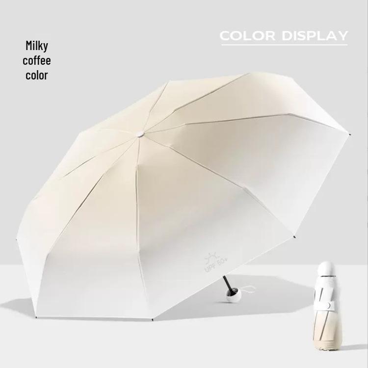 50 % Rabatt: Verlaufs-Kapselschirm - 8 Speichen, UV-schützend, Schwarzleim, Mini, tragbar, doppelt verwendbar für Sonne & Regen, bedrucktes Logo