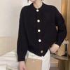 Womens Knit Cardigan Round Neck Metal Buttons Loose Fit Short Sweater Commute