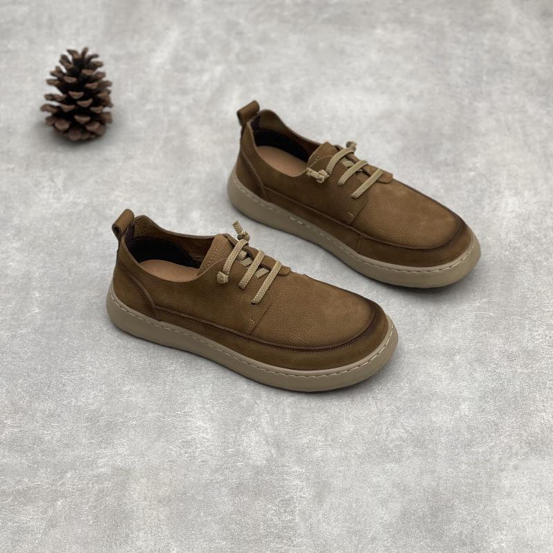 

Туфли из натуральной кожи Мужская повседневная обувь Эластичные резинки Ретро Мужская обувь Мягкая подошва Мягкая коровья кожа Одинарные туфли 38 хаки