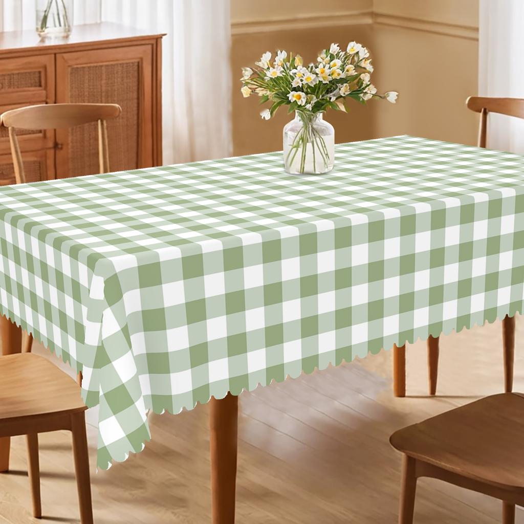 1 Stück Frühlings- und Sommer-Plaid-Tischdecken, rund und rechteckig, in verschiedenen Größen erhältlich, Druck mit französischem Retro-Grünem Karomuster, Tischdecke