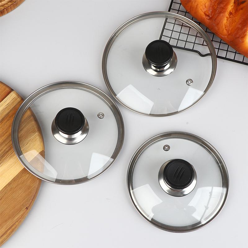 Visible Pot Cover Tempered Glass Pot Lid Stainless Steel Rimmed Pan Lid Spill Shatter-Proof Round Chef Glass Cover