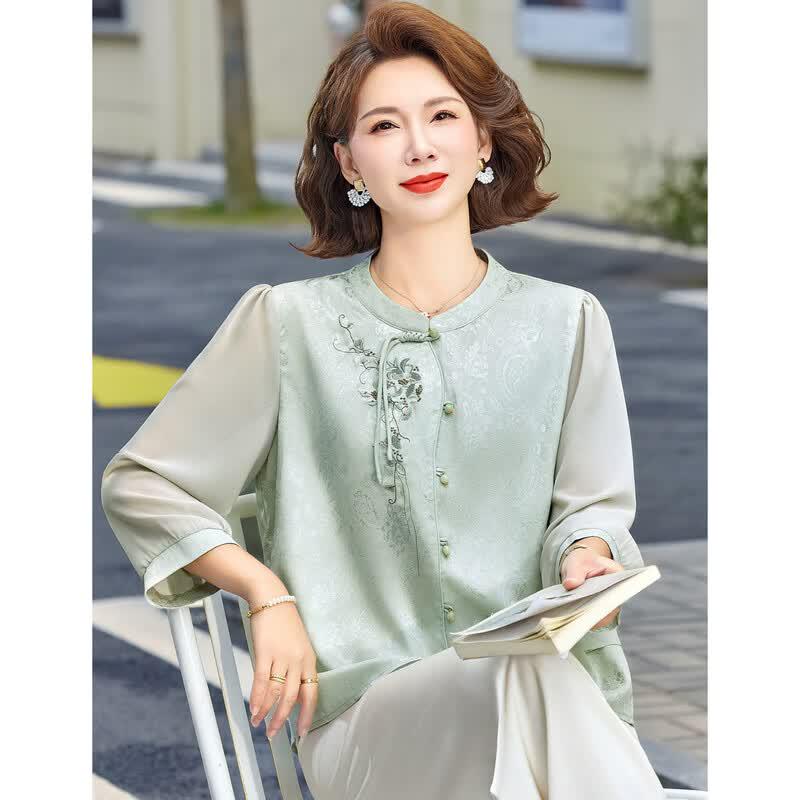 Women's Elegant Floral Chiffon Short-Sleeve Blouse