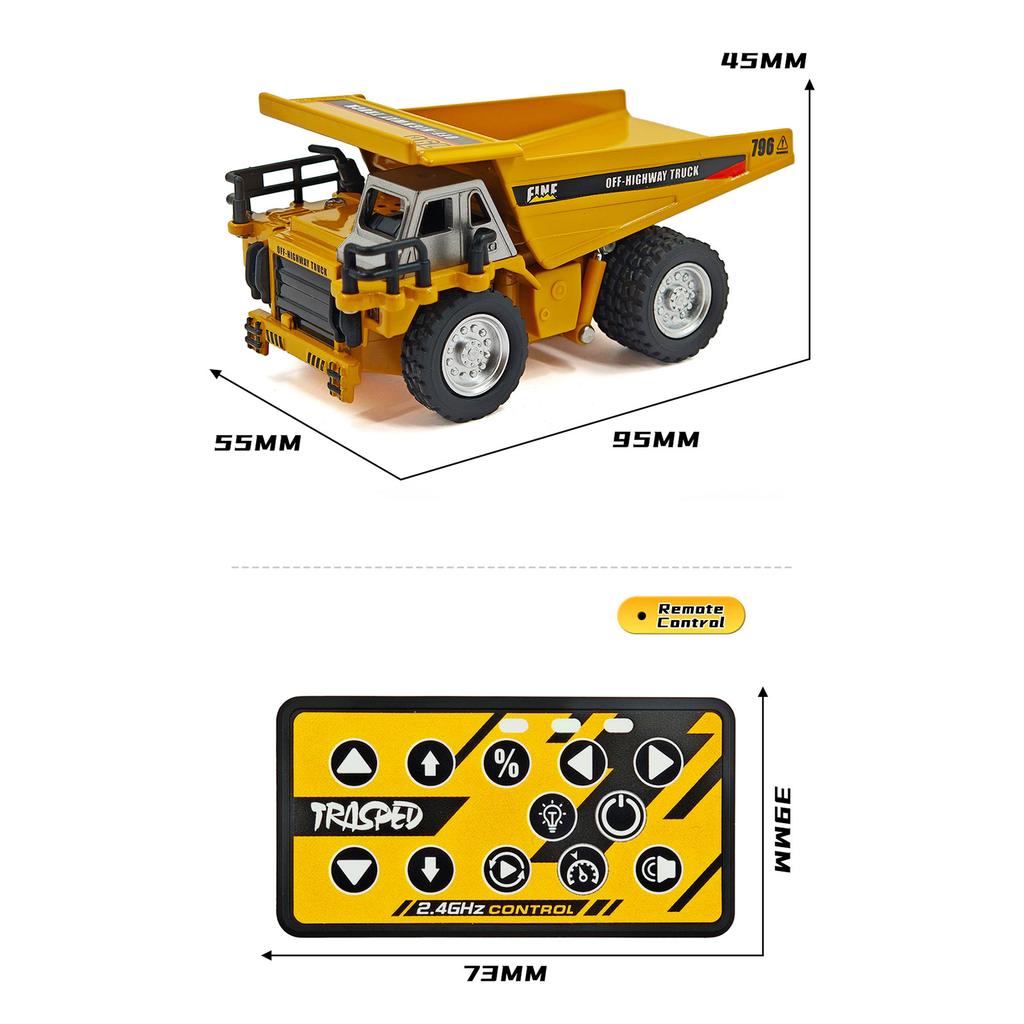 1:64 Scale Mini RC Dump Truck App Remote Control Rechargeable Micro Engineering Vehicle Hobby Collection Gift