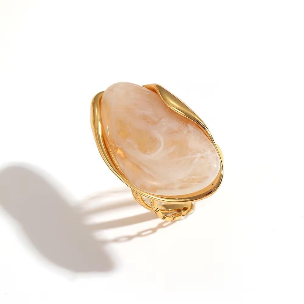 Stainless Steel Geometric Shape Rings Color Resin Vintage Finger Rings Women Earrings  Jewelry Gift