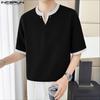 INCERUN Men's Short Sleeve Casual Striped Patchwork Oversized Tops T-shirts