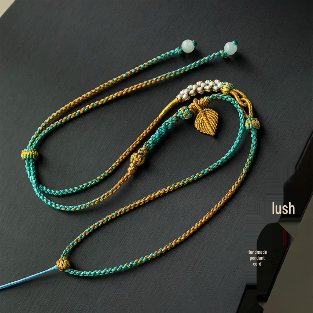 Handmade Amber-Turquoise Gold Jade Pendant Necklace with Safety Buckle