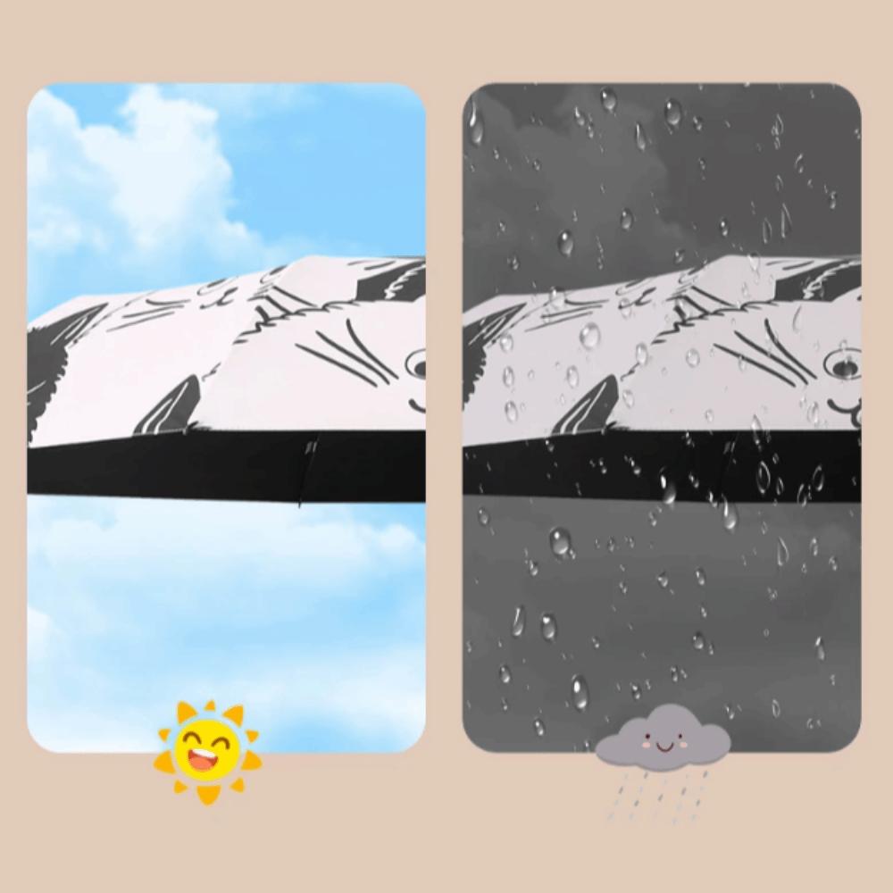 Paraguas Automático de Gato de Dibujos Animados para Lluvia o Sol Paraguas de Protección Solar de Gato para Mujer