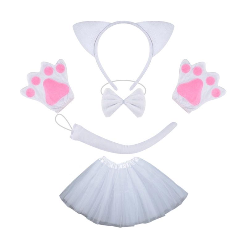 Cats Costume Set Includes Cats Tail Headband Bowtie Glove Skirt Halloween Catgirl Dress up Outfit for Kid Women Cosplay