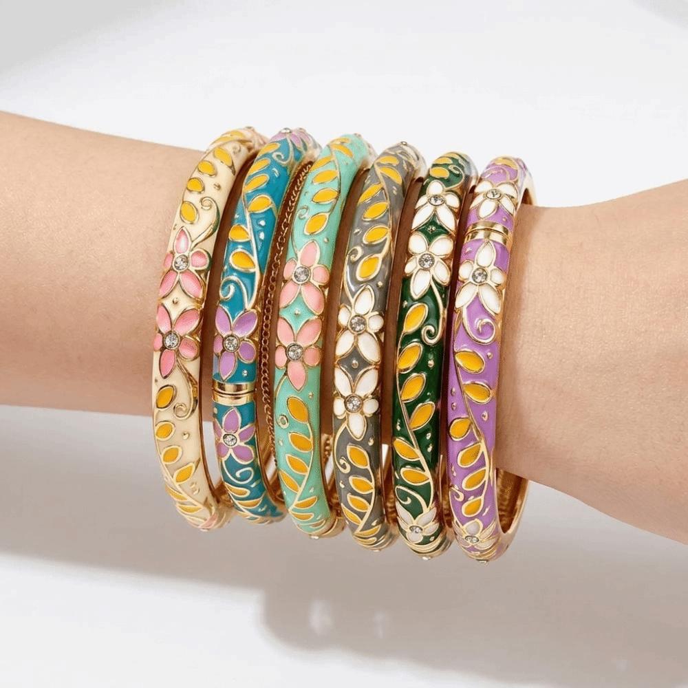 Traditional Flower Bangle Colorful Women's Hand Bracelet Vintage Cloisonne Bangle  Ladies