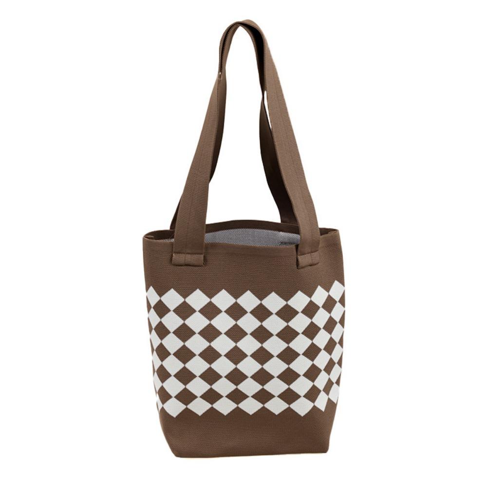 Comfortable Handle Knitted Shoulder Bag Plaid Crochet Tote Bag Casual Women s Handbag  Travel кофейный
