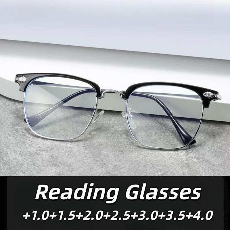 Anti-blue Light Reading Glasses 2026 Fashion Metal Half-frame Reading Glasses for Men Women Eye Protection Presbyopia Eyeglasses