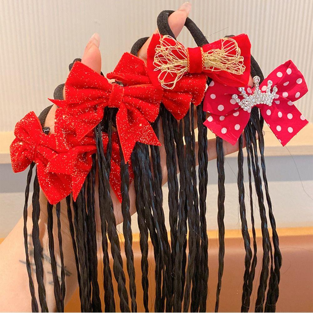 1/2pcs Cute Headwear Girls New Year Headdress Rubber Bands Children's Bow Wig Birthday Gifts