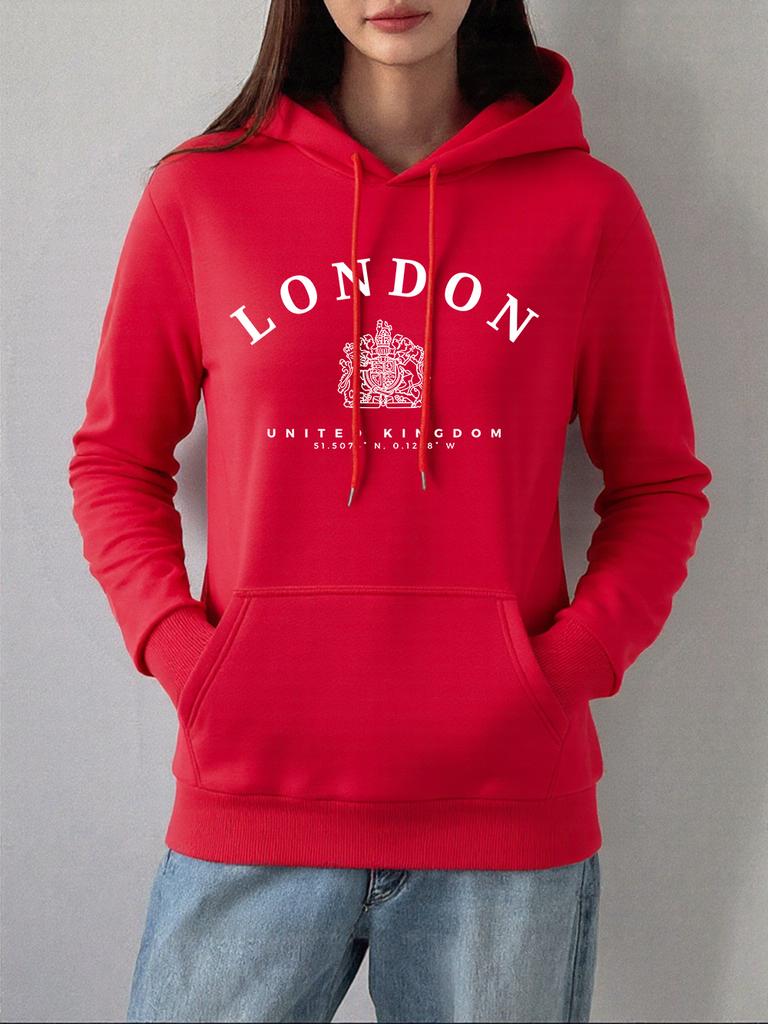 London Uk Royal Badge Prints Hoodies Women Comfortable Loose Sweatshirt Winter Fleece Warm Pullovers Casual Pocket Woman Clothes