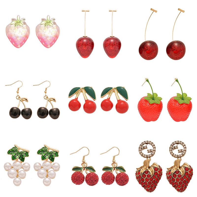 Sterling Silver Needle Earrings: Summer Sweet Strawberry, Cherry & Grape - Cute, Fresh, Versatile Ear Accessories