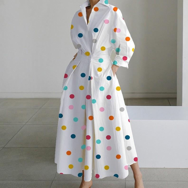 During the Republic of China, Large-size Commuter Fashion POLO Collar Lining Long Short-sleeved Loose Pendulum Dress