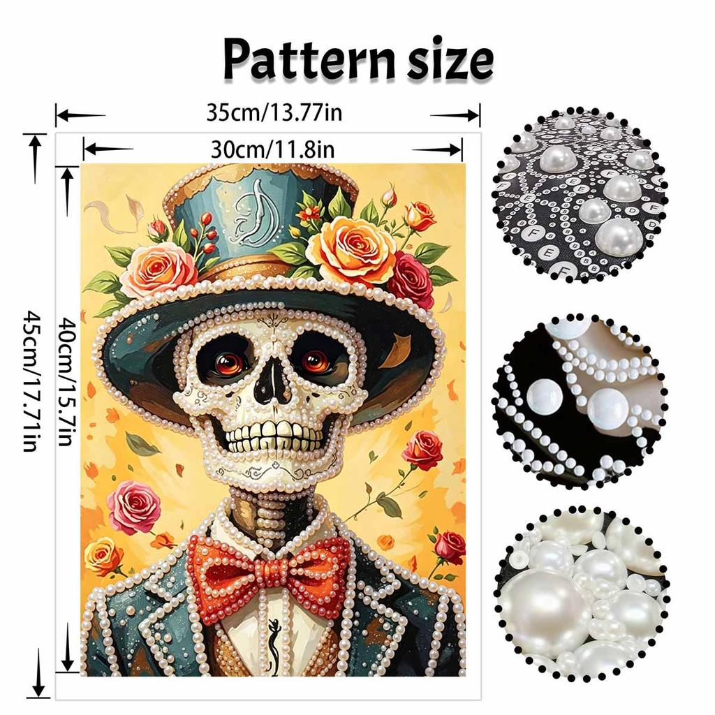 Halloween pearl painting art full pearl handmade diy home decorations skull gentleman rose decor