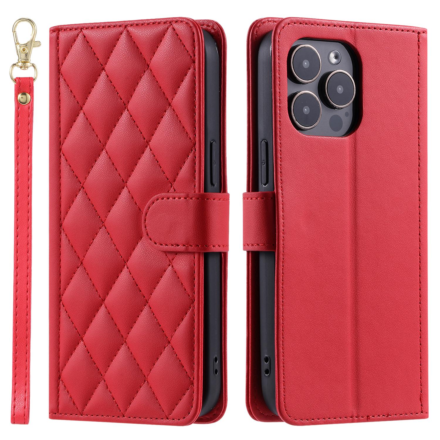 For iPhone 14 Pro Max Leather Phone Case with Wallet Rhombus Grid Pattern F