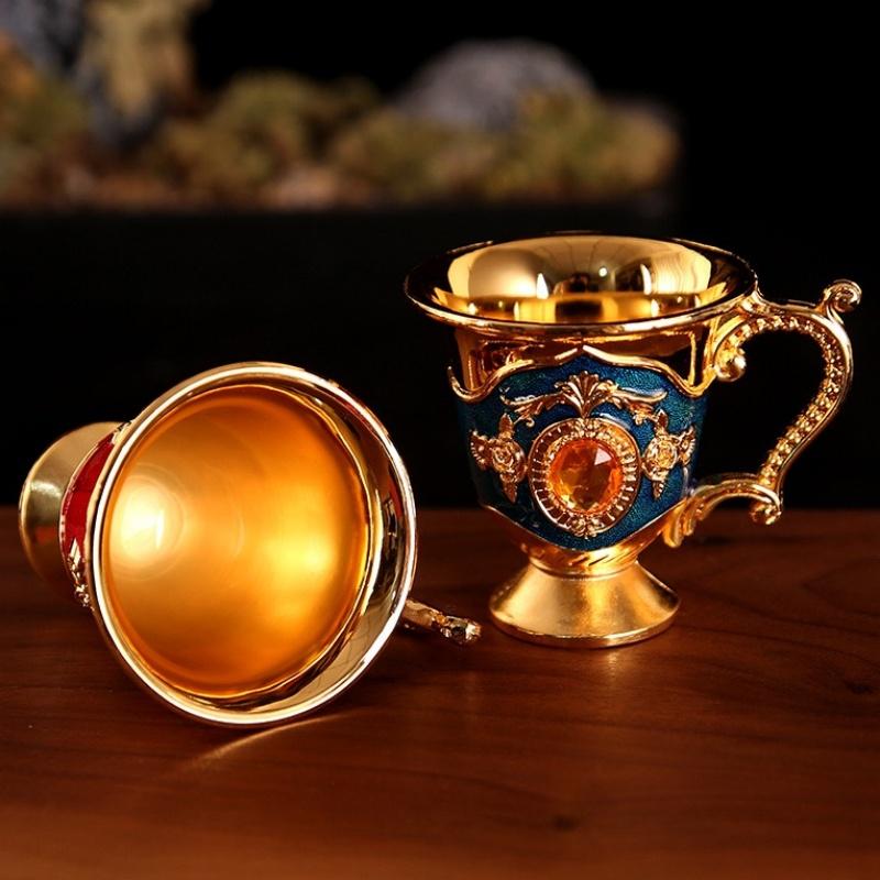 European Mini Wine Glasses, Alloy Portable Spirits Goblet, Vodka Cup, Carved Flower Shape Handle Wedding Decoration, 30ml,1pcs