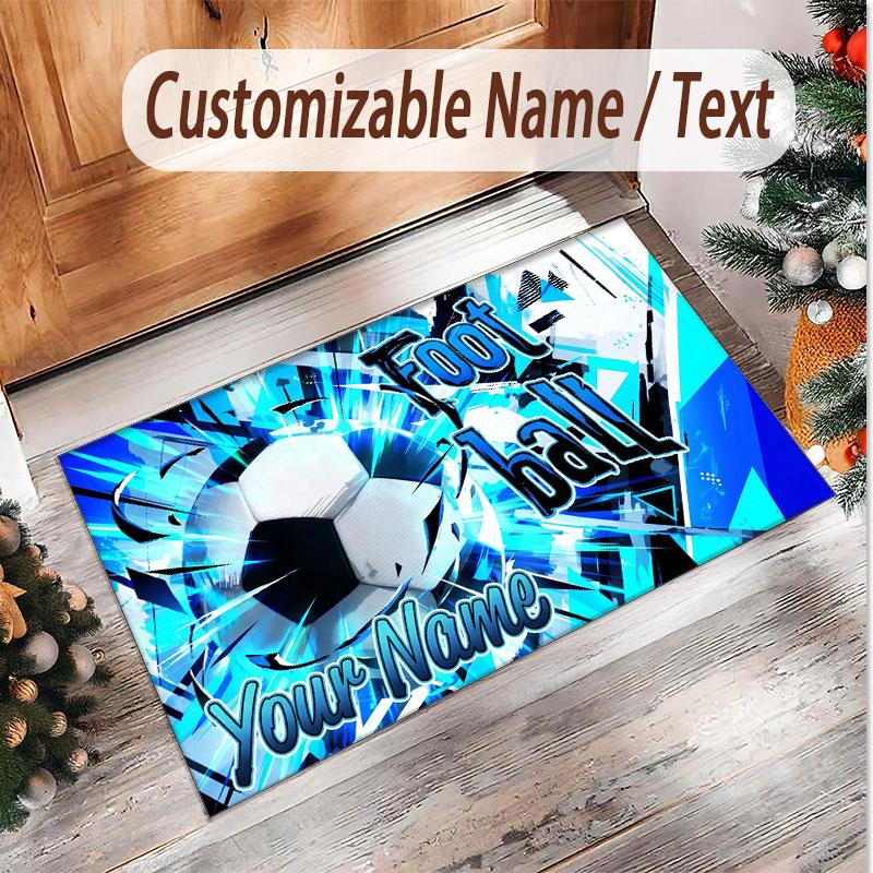 American Football Theme Soft Crystal Velvet Rug Custom Name & Text Print Non Slip Floor Rug for Bedroom Living Room