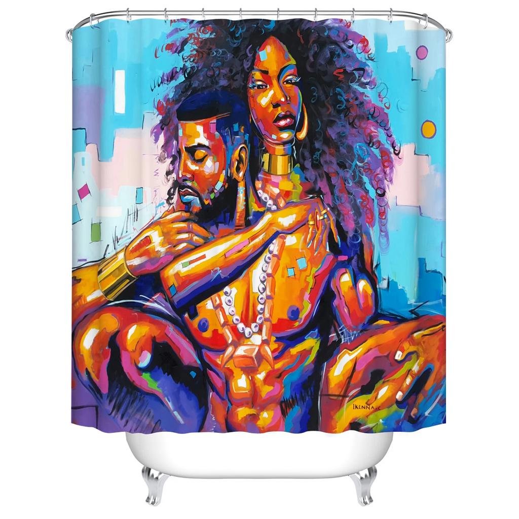 Art Design Graffiti Art Hip Hop African Girl Shower Curtains Bathroom Curtain Frabic Waterproof Polyester Bath Curtain with Hook