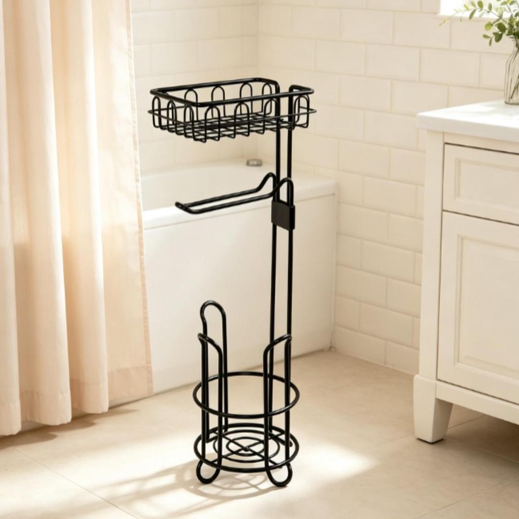 Freestanding Toilet Roll Stand Space-Saving for Guest Bathrooms
