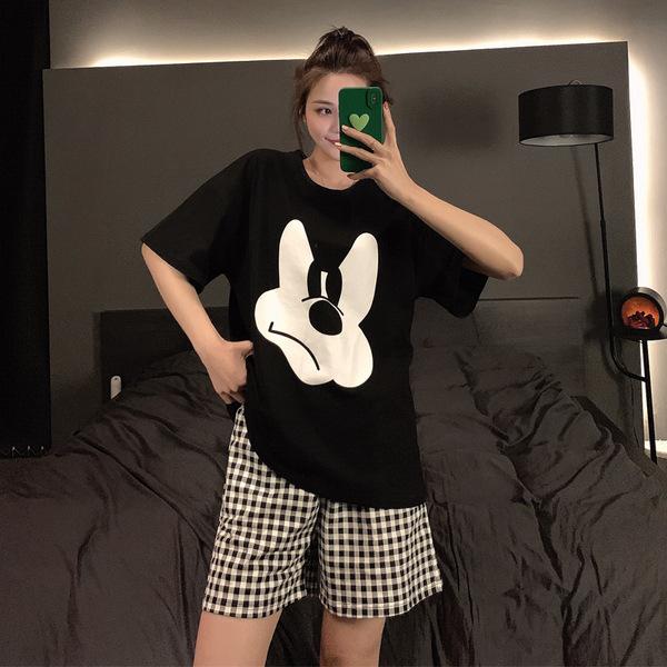 Summer Ins Korean Tide Haig Mickey Pajamas Women's Crew Neck Short-sleeved Shorts Set Casual Can Be Worn Outside Loungewear Thin