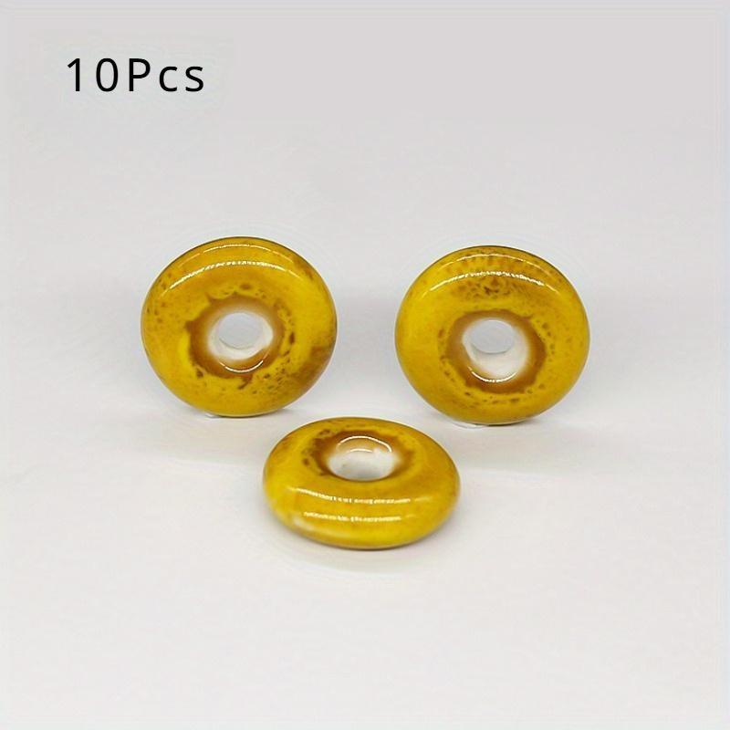 10Pcs Ceramic shaped beads round flat piece circle necklace diy pendant flower glaze peace button loose porcelain beads