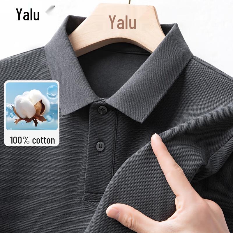 Yalu Herren 100% Baumwolle Langarm Poloshirt