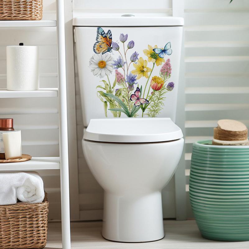 

Butterfly Flower Toilet Seat Stickers Self-Adhesive Toilet Lid Decals Diy Removable Stickers For Bathroom Home Decor Ornaments 1PCS
