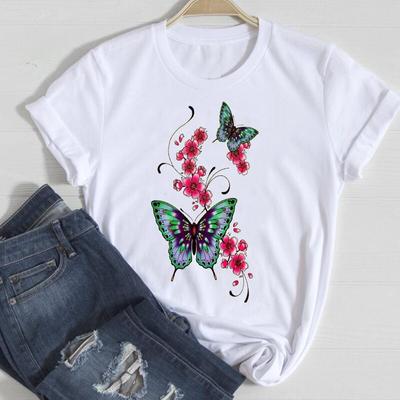 Women Graphic Aesthetic Simple Tshirt Summer Style Fashion Lady Print Female O-Neck Clothes Tops T-Shirt Beautiful Butterfly